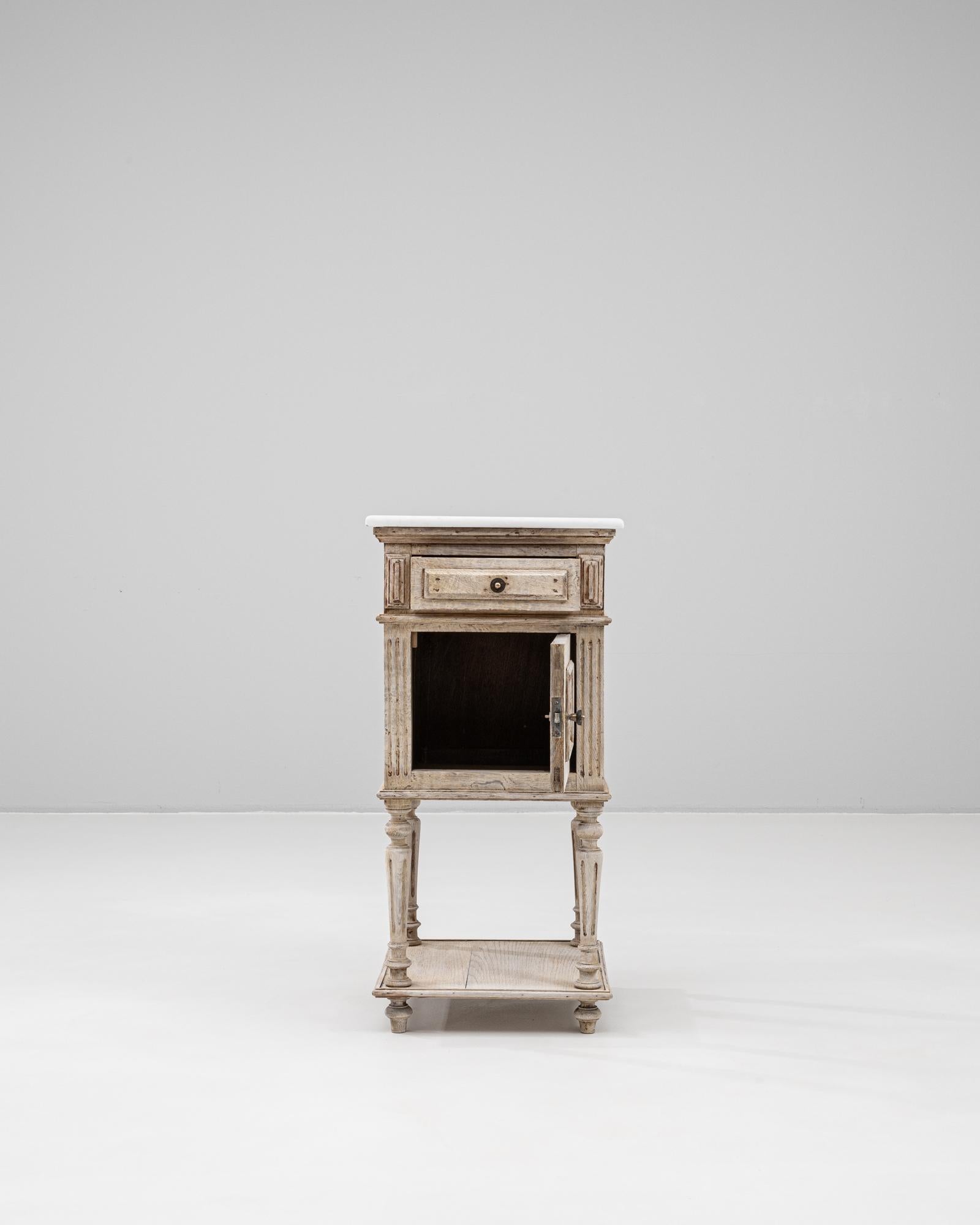 Francese 1900s French Oak Bedside Table With Marble Top in vendita
