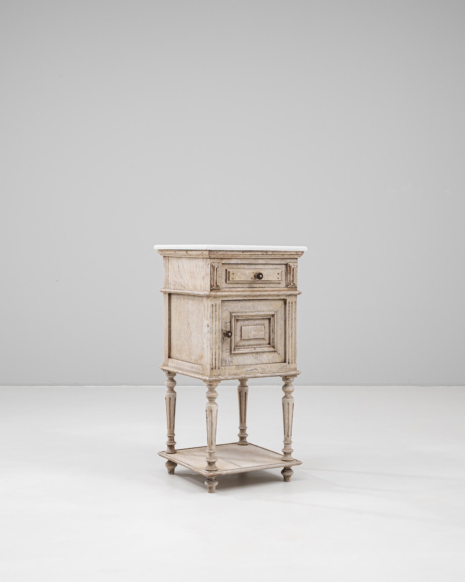 XX secolo 1900s French Oak Bedside Table With Marble Top in vendita