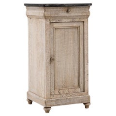 Antique 1900s French Oak Bedside Table With Marble Top