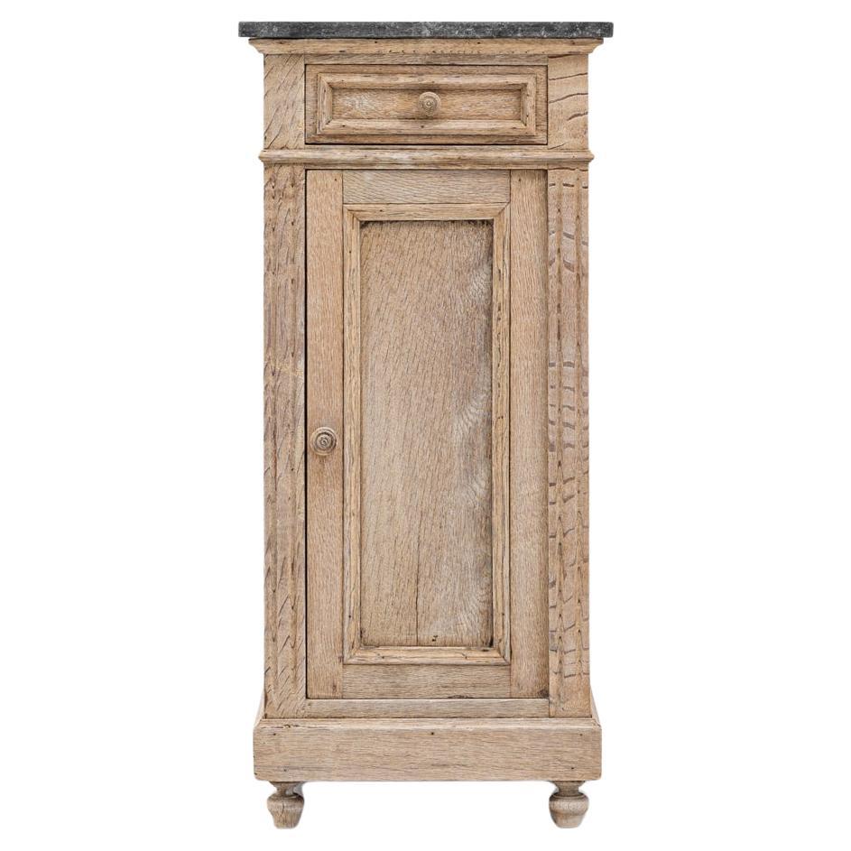 1900s French Oak Bedside Table With Marble Top