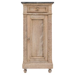 Antique 1900s French Oak Bedside Table With Marble Top