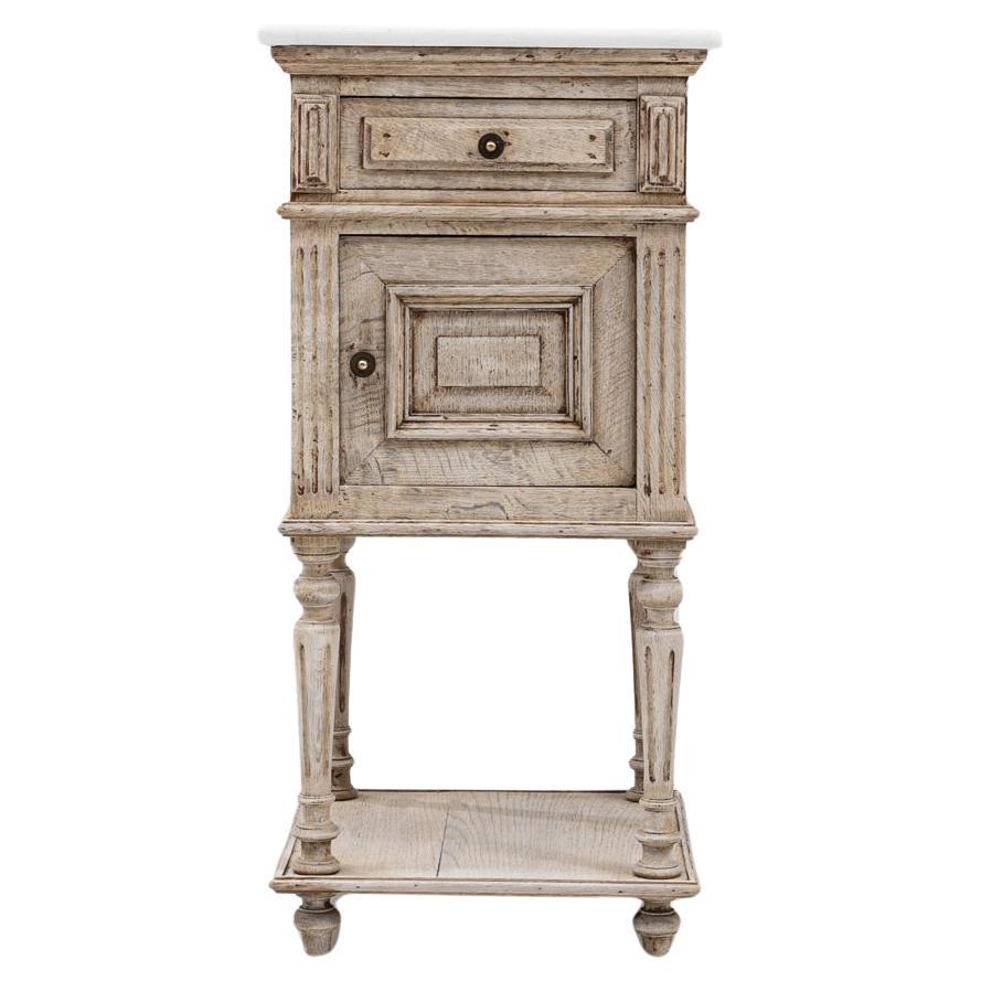 1900s French Oak Bedside Table With Marble Top