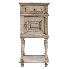 Antique 1900s French Oak Bedside Table With Marble Top