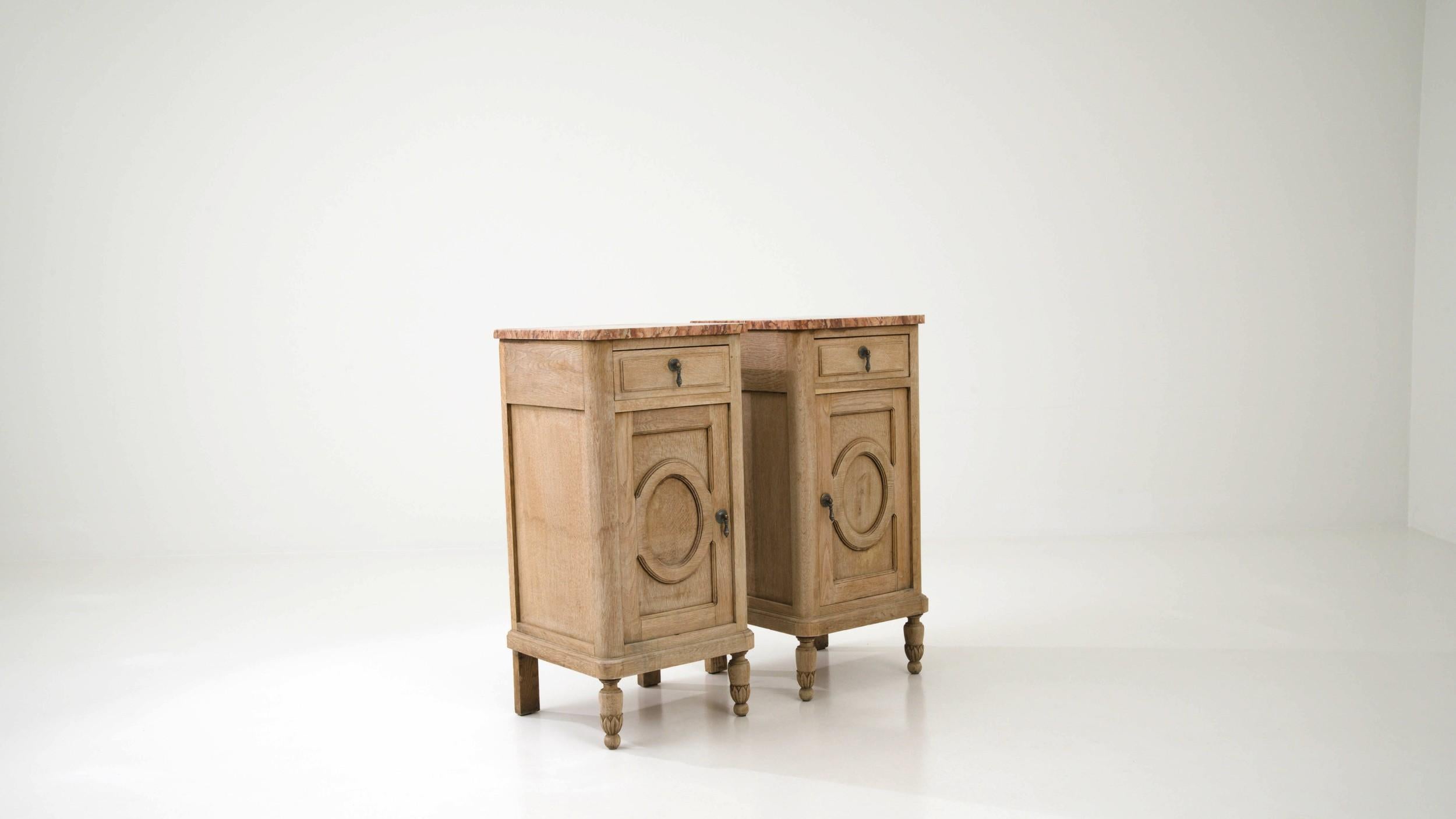 1900s French Oak Bedsides with Marble Tops, A Pair 4