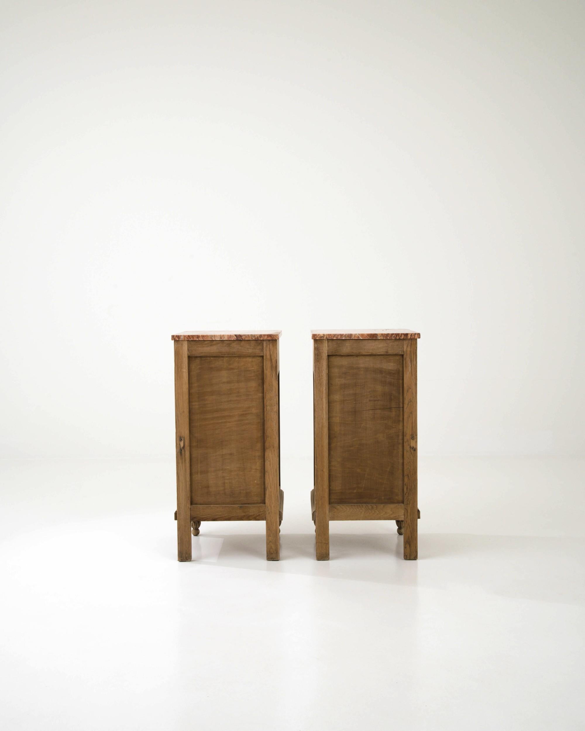 1900s French Oak Bedsides with Marble Tops, A Pair 8