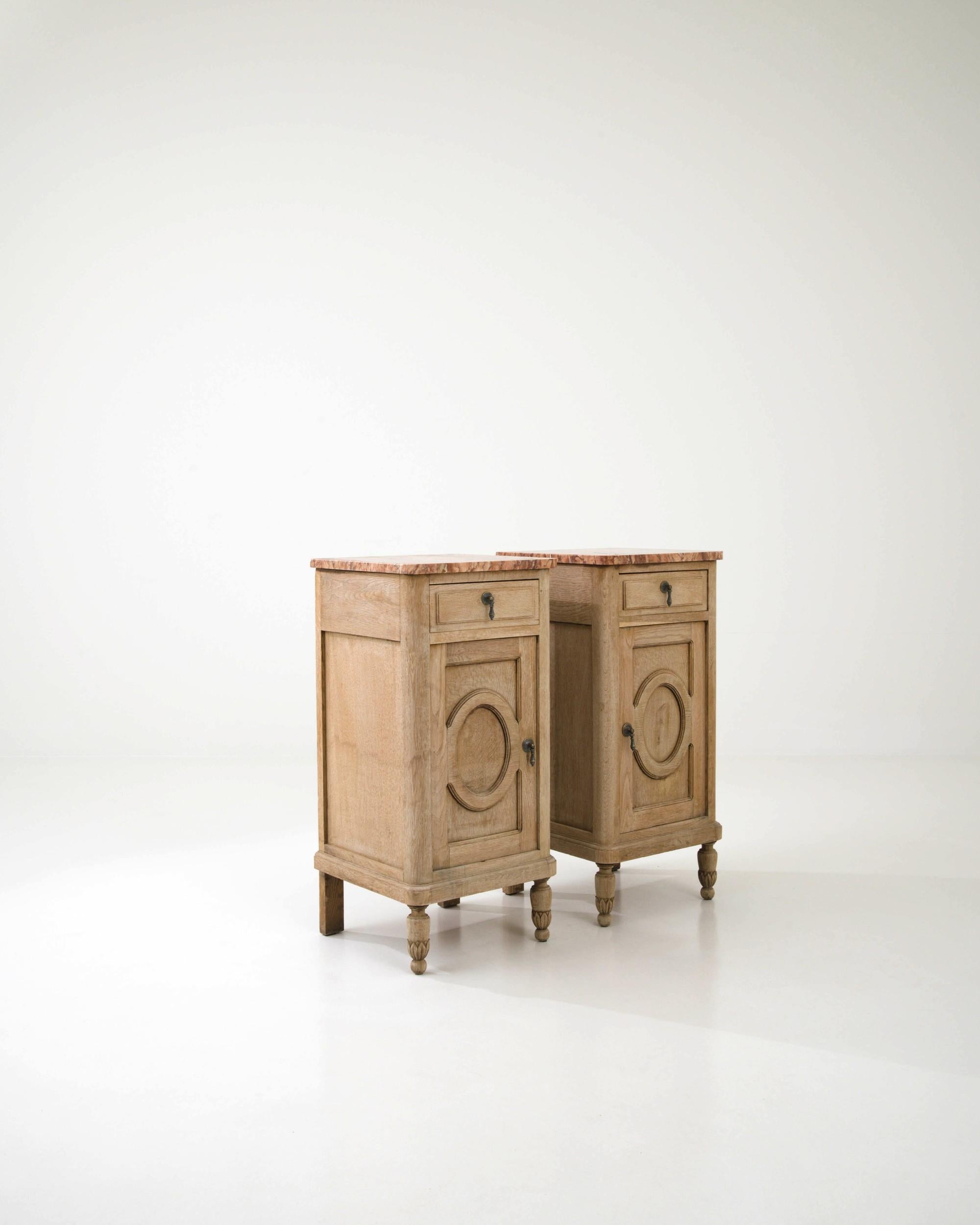 1900s French Oak Bedsides with Marble Tops, A Pair 2