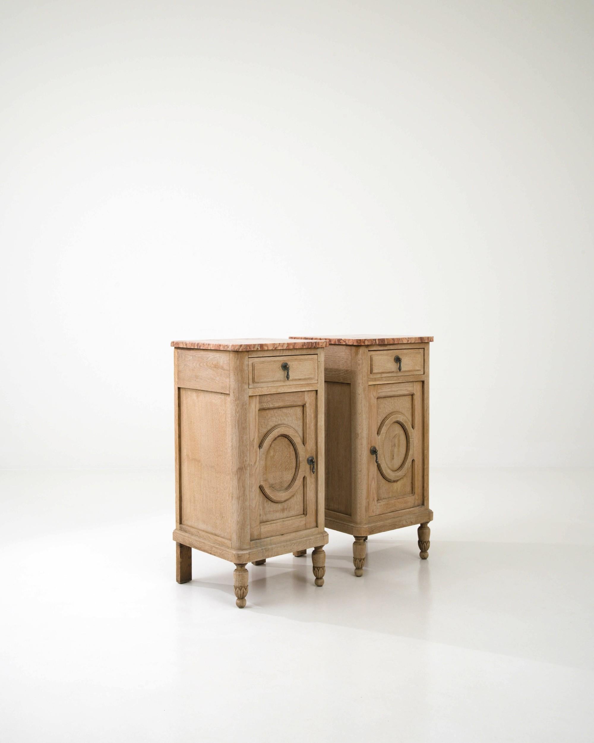 1900s French Oak Bedsides with Marble Tops, A Pair 3