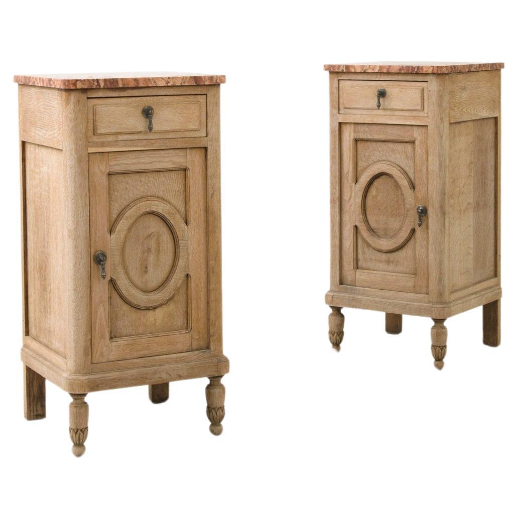 1900s French Oak Bedsides with Marble Tops, A Pair
