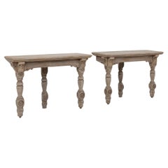 1900s French Oak Console Tables, a Pair