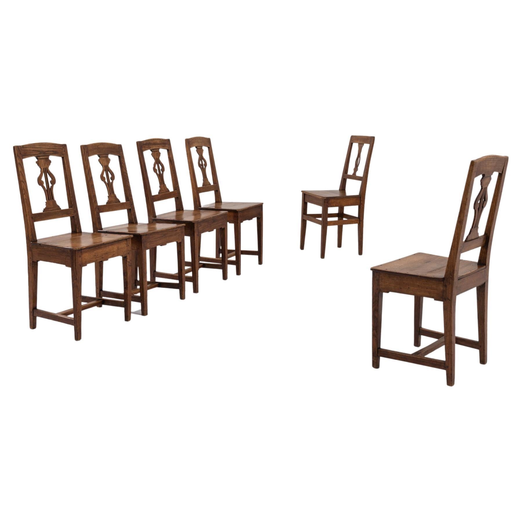 Chaises de salle à manger en Oak français des années 1900, ensemble de six chaises