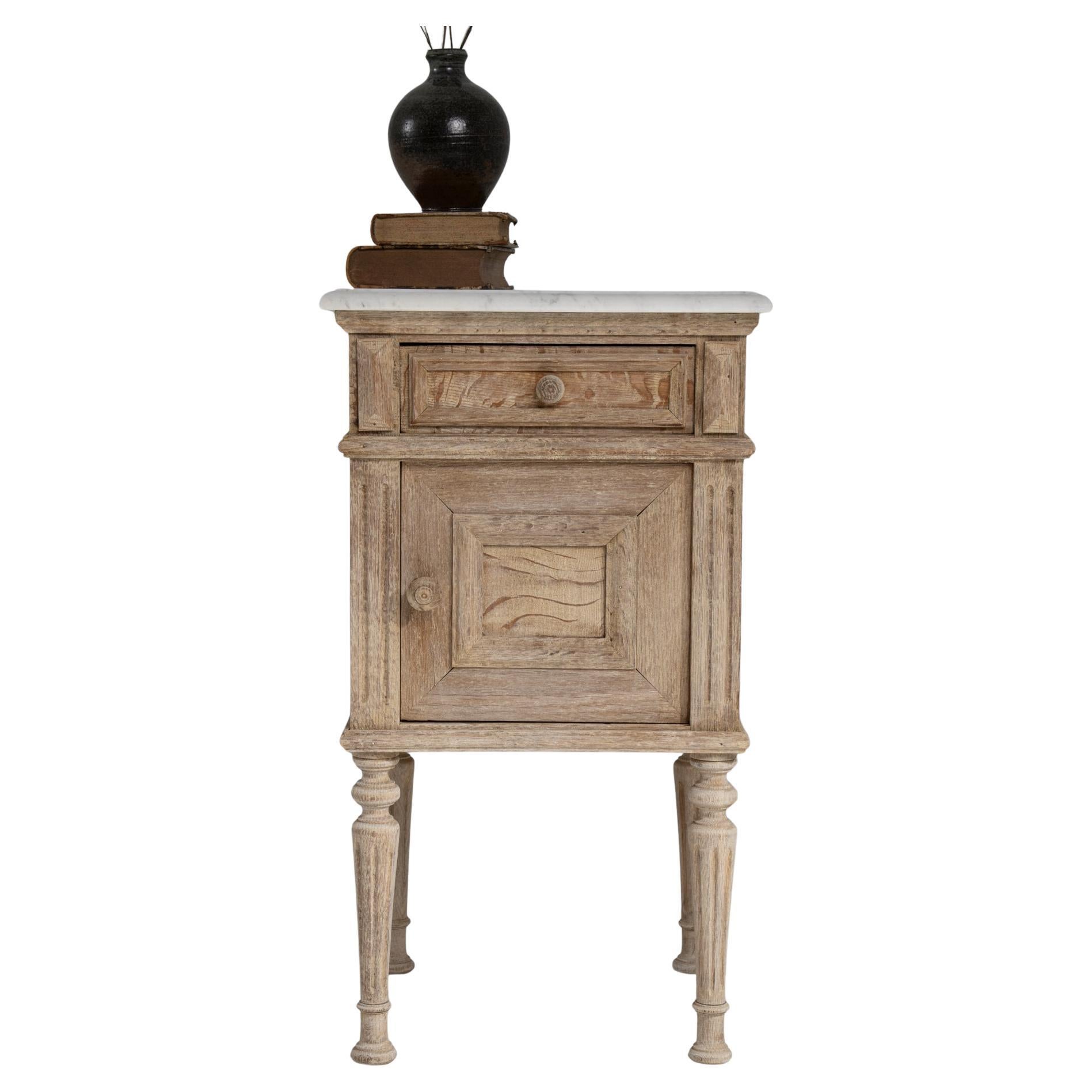 1900s French Oak Side Table With Marble Top