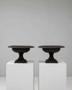 1900s French Pair of Cast Iron Tazza Urn Planters