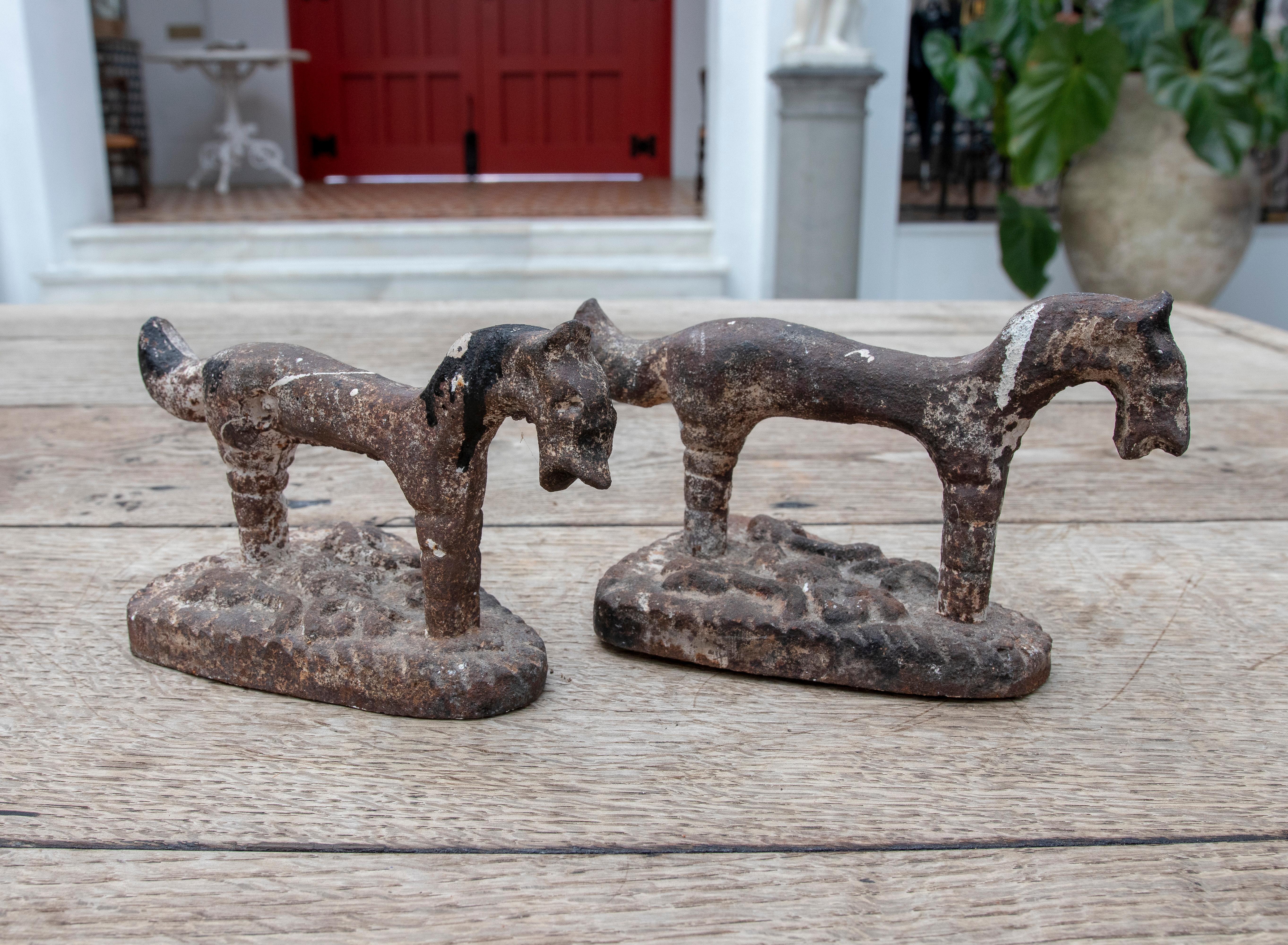 Early 20th Century 1900s French Pair of Iron Horse Door Holders