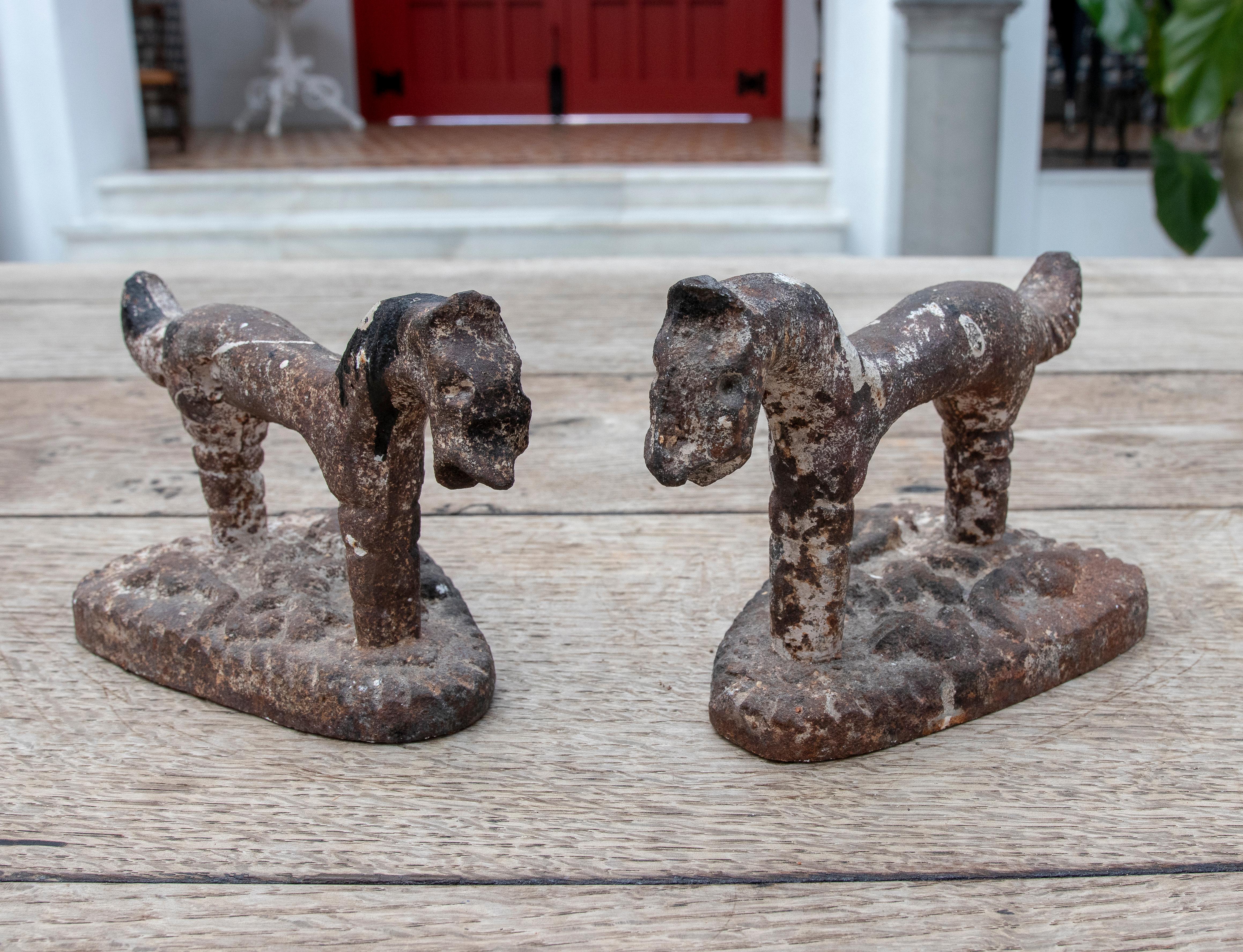 1900s French Pair of Iron Horse Door Holders 3