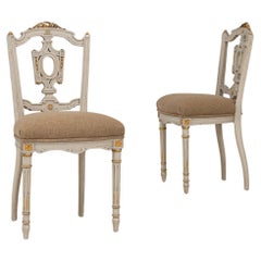 1900s French Pair Of White Patinated Louis XVI Gilded Chairs
