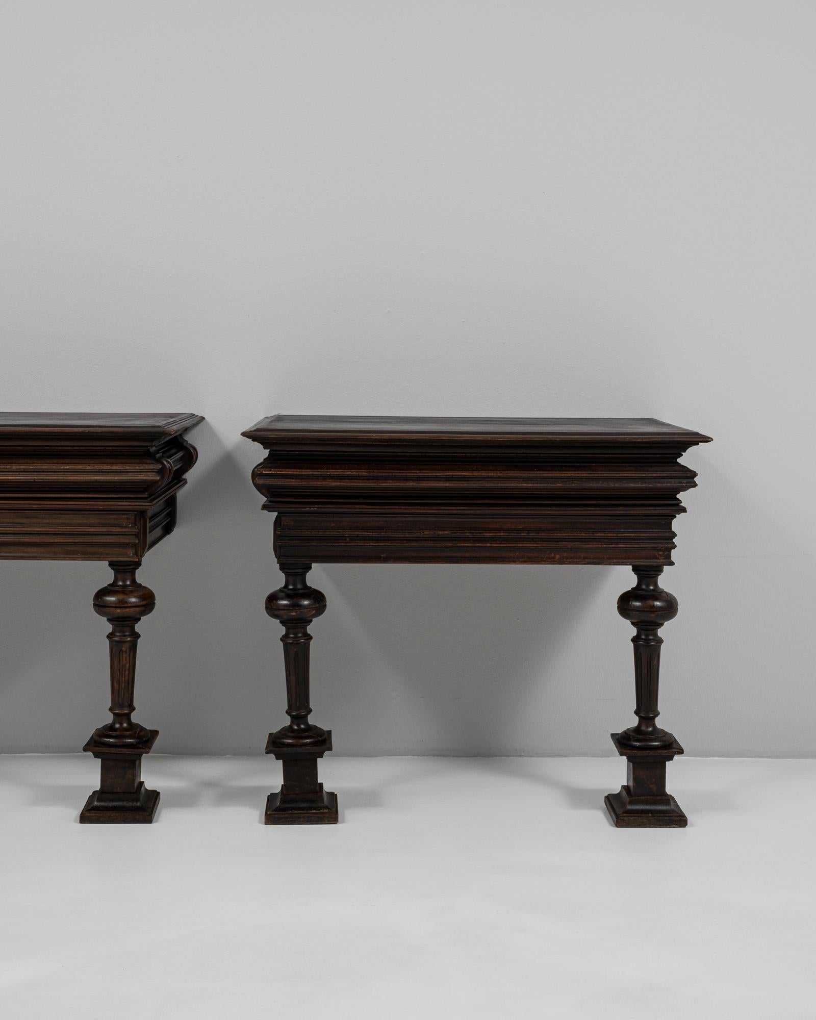 1900s French Pair Of Wooden Console Tables In Original Patina For Sale 2