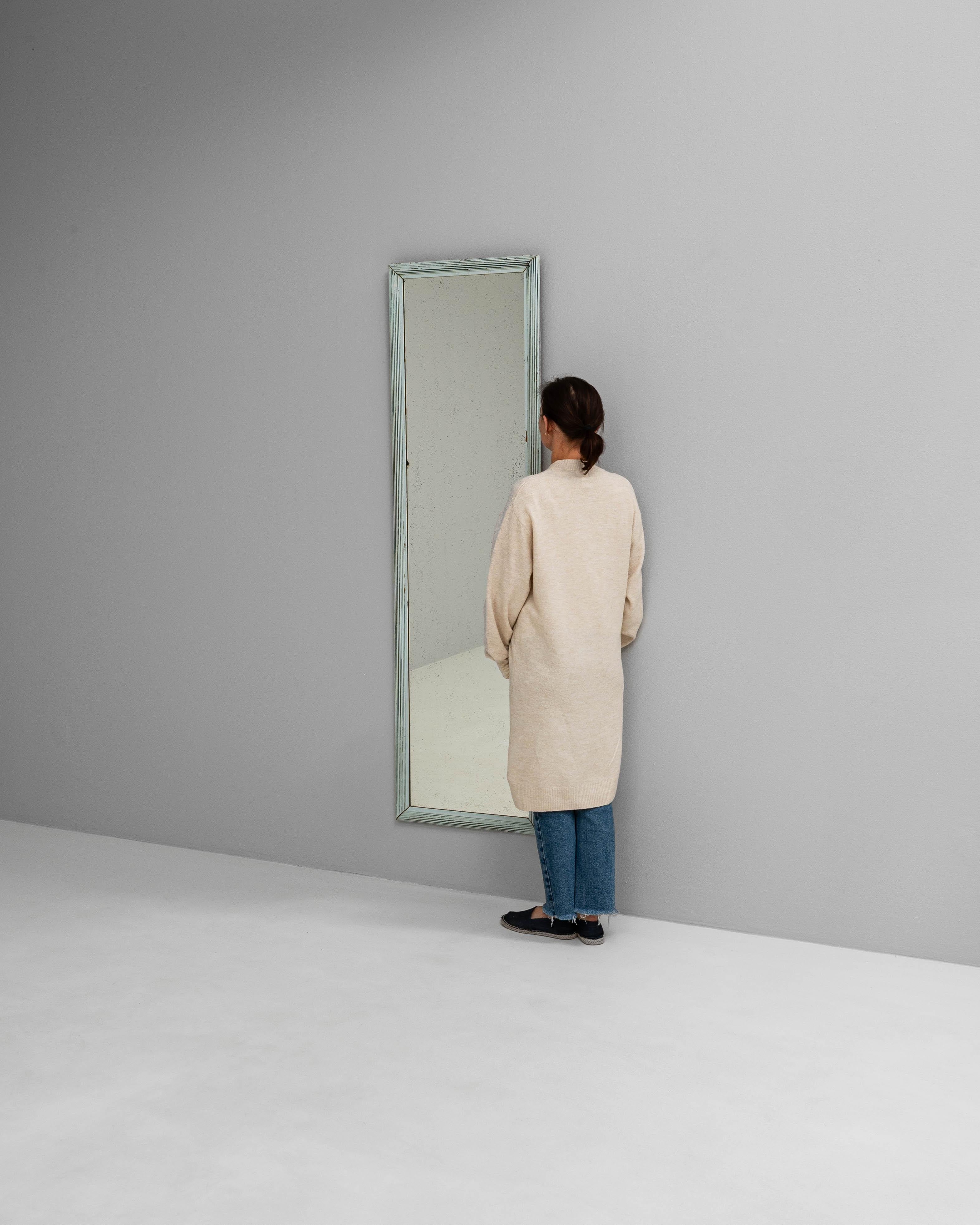 20th Century 1900s French Patinated Wooden Floor Mirror For Sale