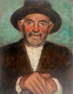 Superb Quality 1900
s French Post Impressionist Oil Portrait of Country Man Hat