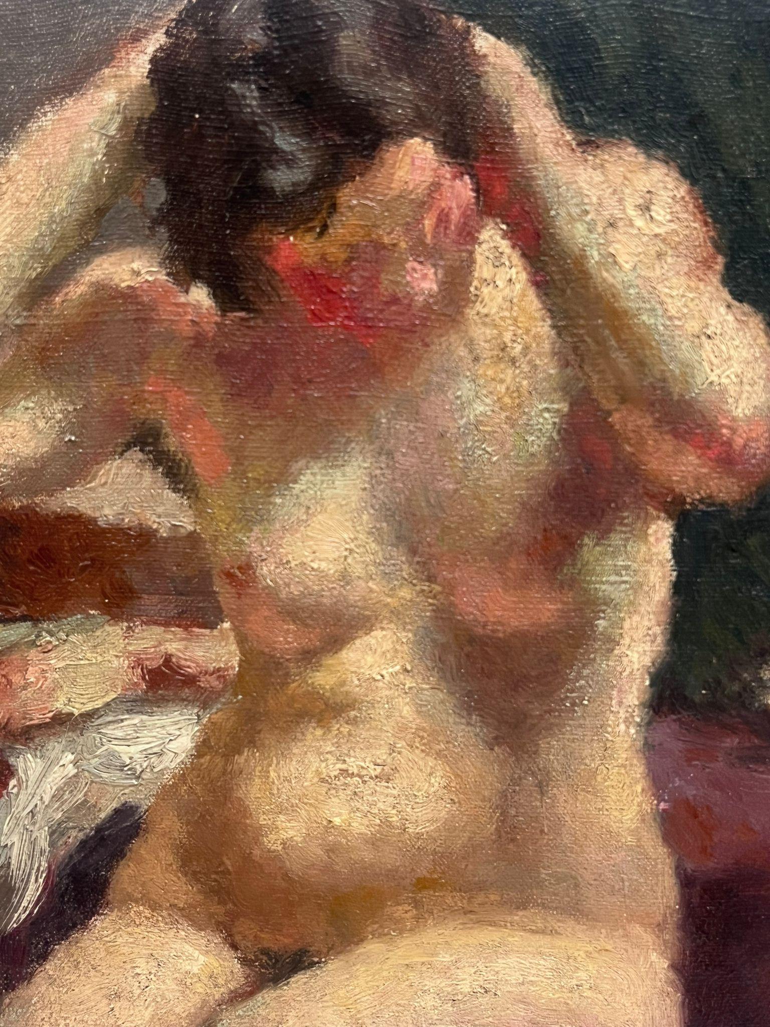 Le modèle nu
Artiste post-impressionniste français, vers 1900
peinture à l'huile sur toile, posée sur carton récent, non encadrée
planche : 14.5 x 11 pouces
provenance : collection privée, France
état : très bon et sain 