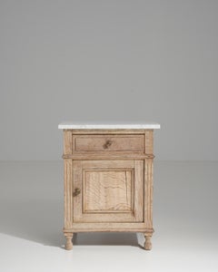 1900s French Provincial Oak Side Table With Marble Top
