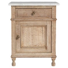 1900s French Provincial Oak Side Table With Marble Top