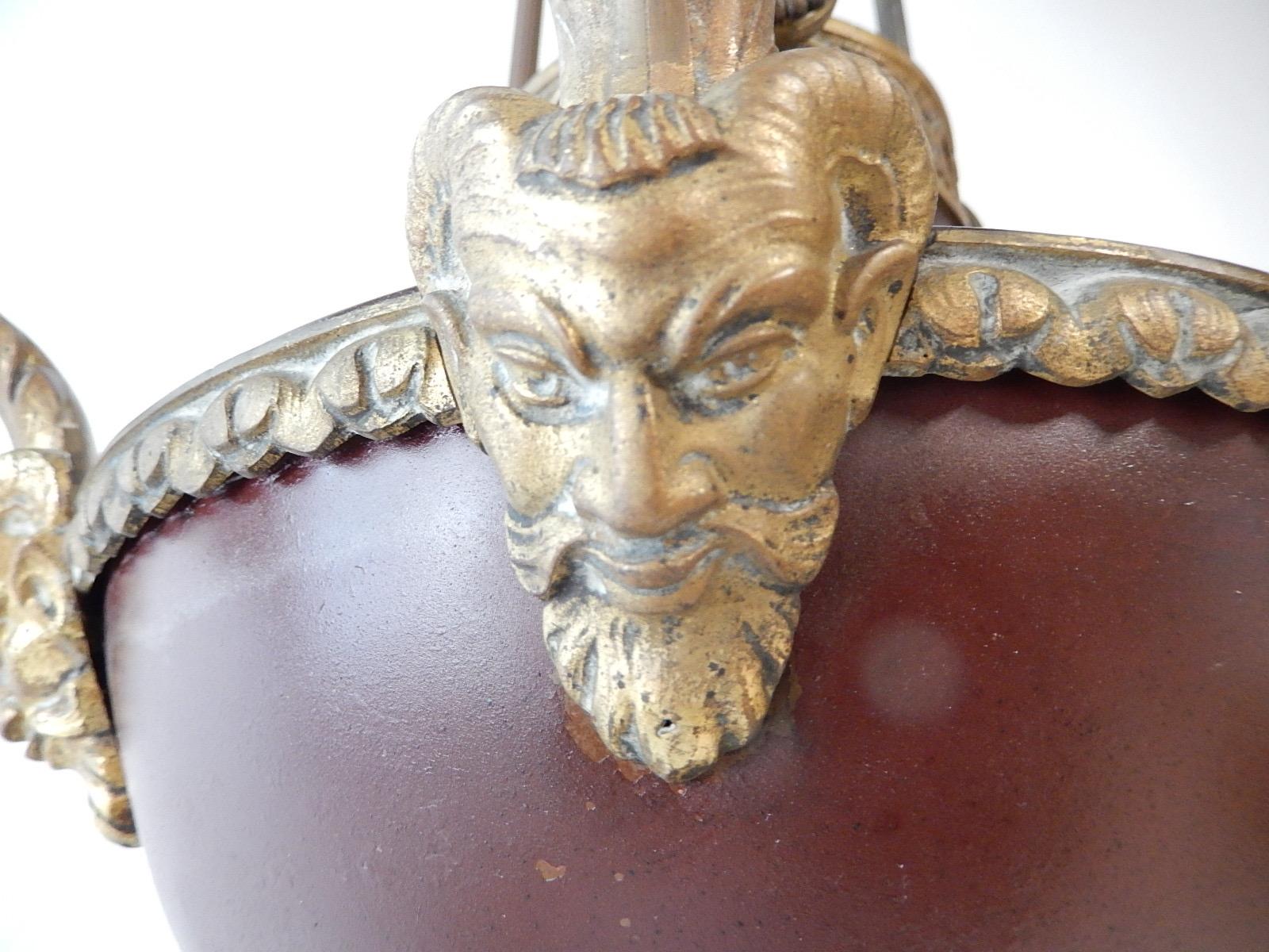 1900s French Red Empire Period Bronze Figural Face Horns Chandelier 9