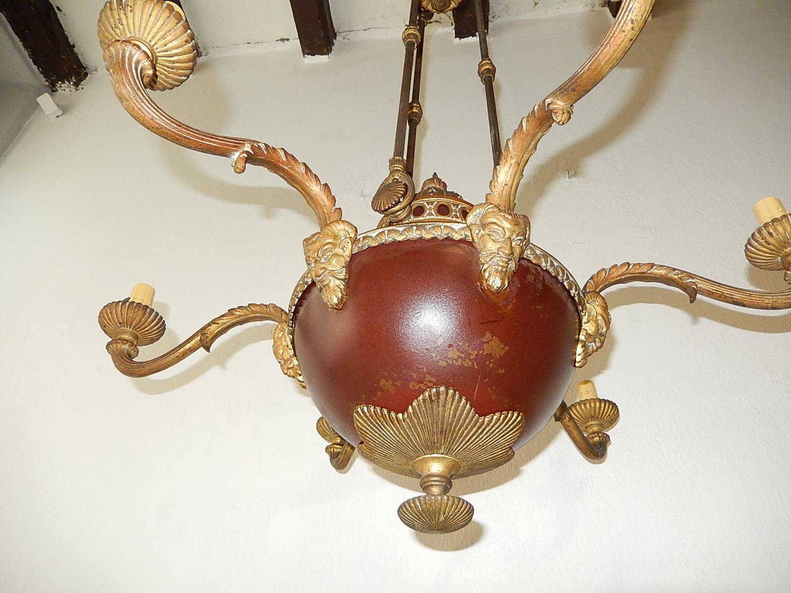 1900s French Red Empire Period Bronze Figural Face Horns Chandelier In Good Condition In Modena (MO), Modena (Mo)