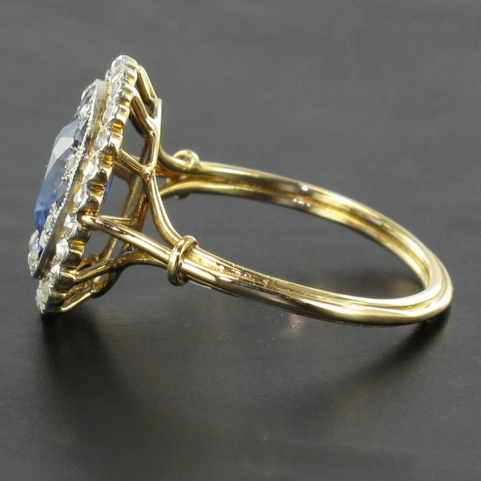 1900s French Sapphire Diamond Platinium Yellow Gold Antique Ring 2