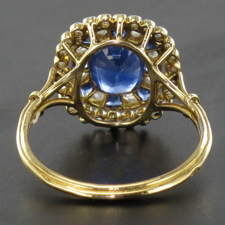 1900s French Sapphire Diamond Platinium Yellow Gold Antique Ring 3