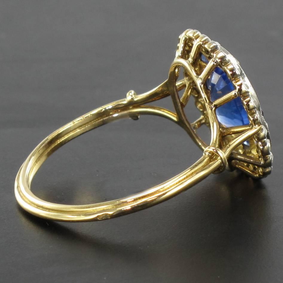 1900s French Sapphire Diamond Platinium Yellow Gold Antique Ring 4