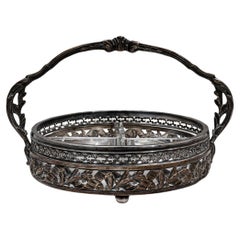 Piatto da portata francese in argento e vetro del 1900