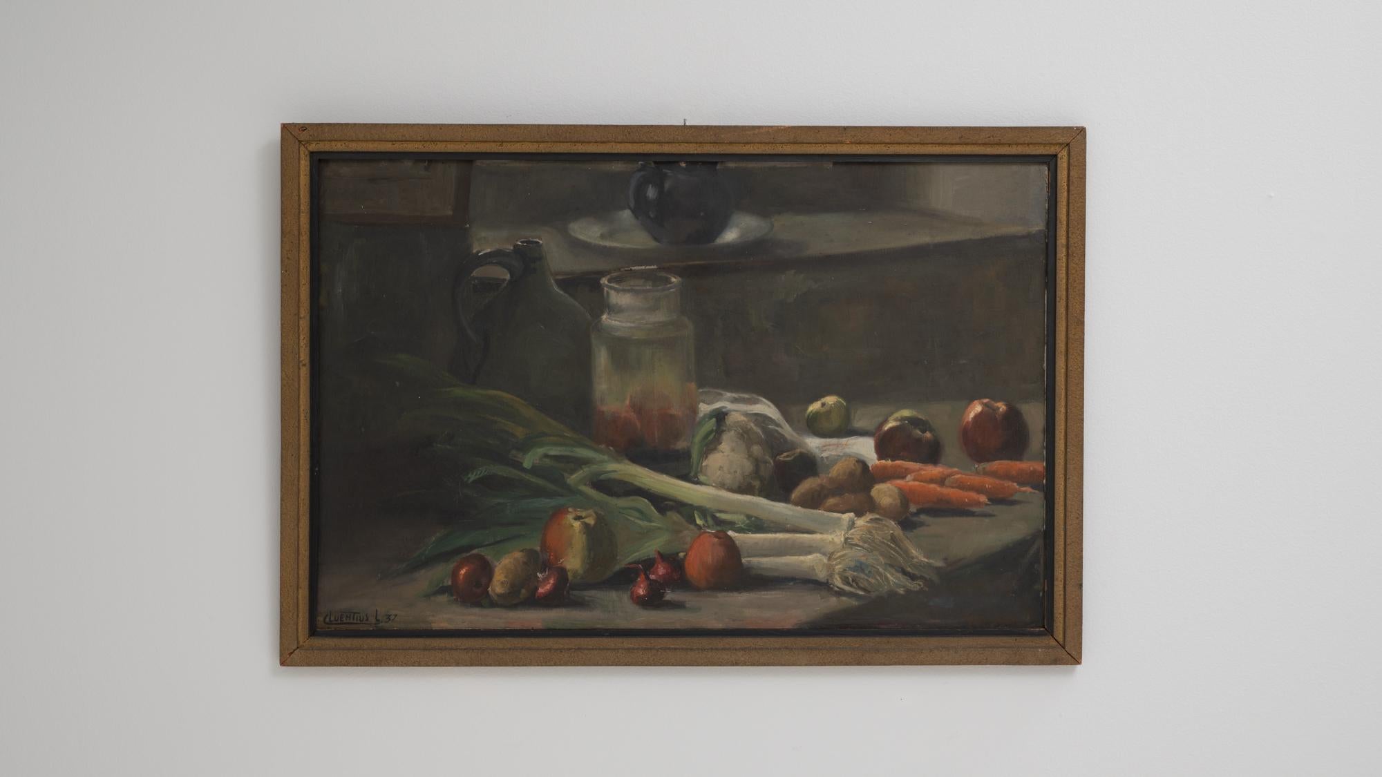 1900s Französisch Stillleben Gemälde mit Holzrahmen im Angebot 2
