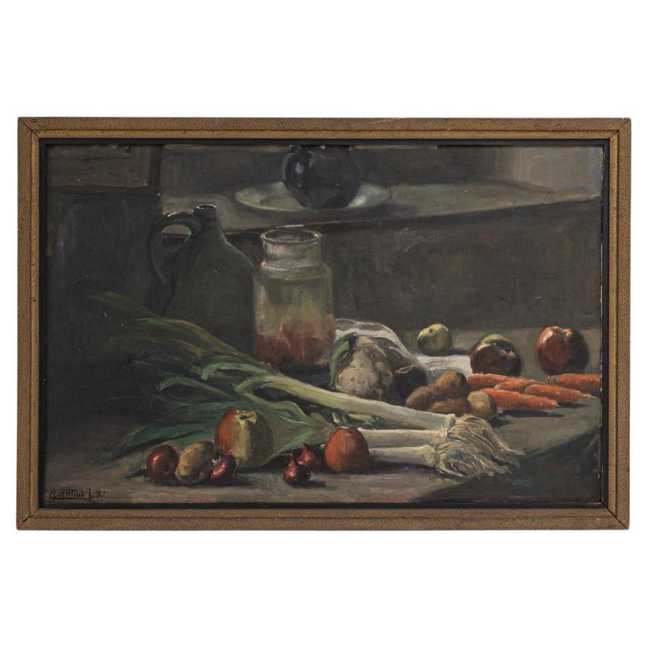 Quadro di natura morta francese del 1900 con cornice in legno