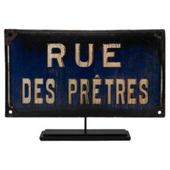 Antique 1900s French Street of the Priests Metal Sign on Stand