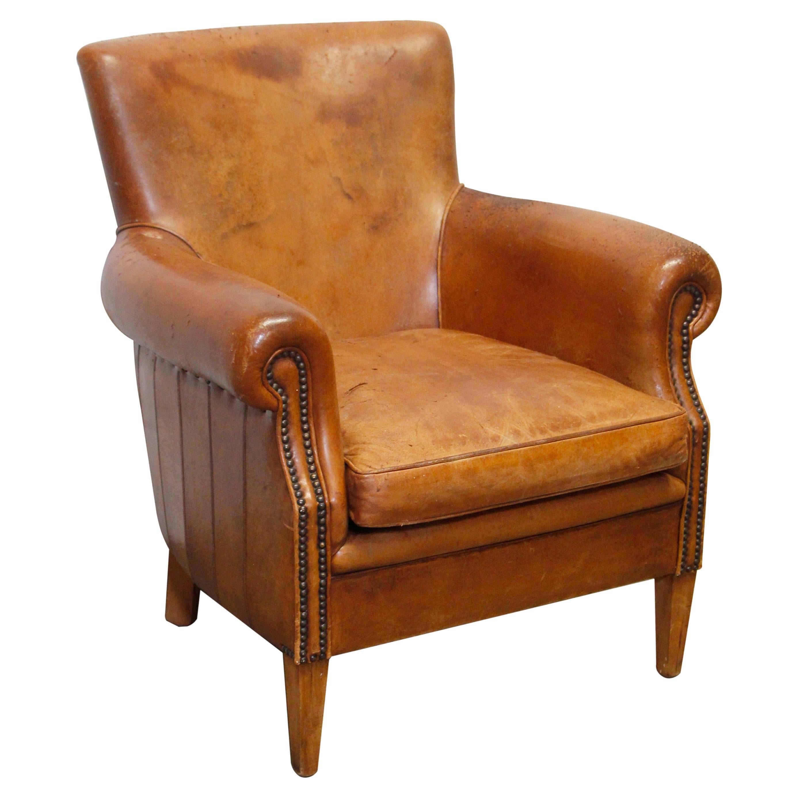 French Art Deco Leather Sofa and Club Chair at 1stDibs
