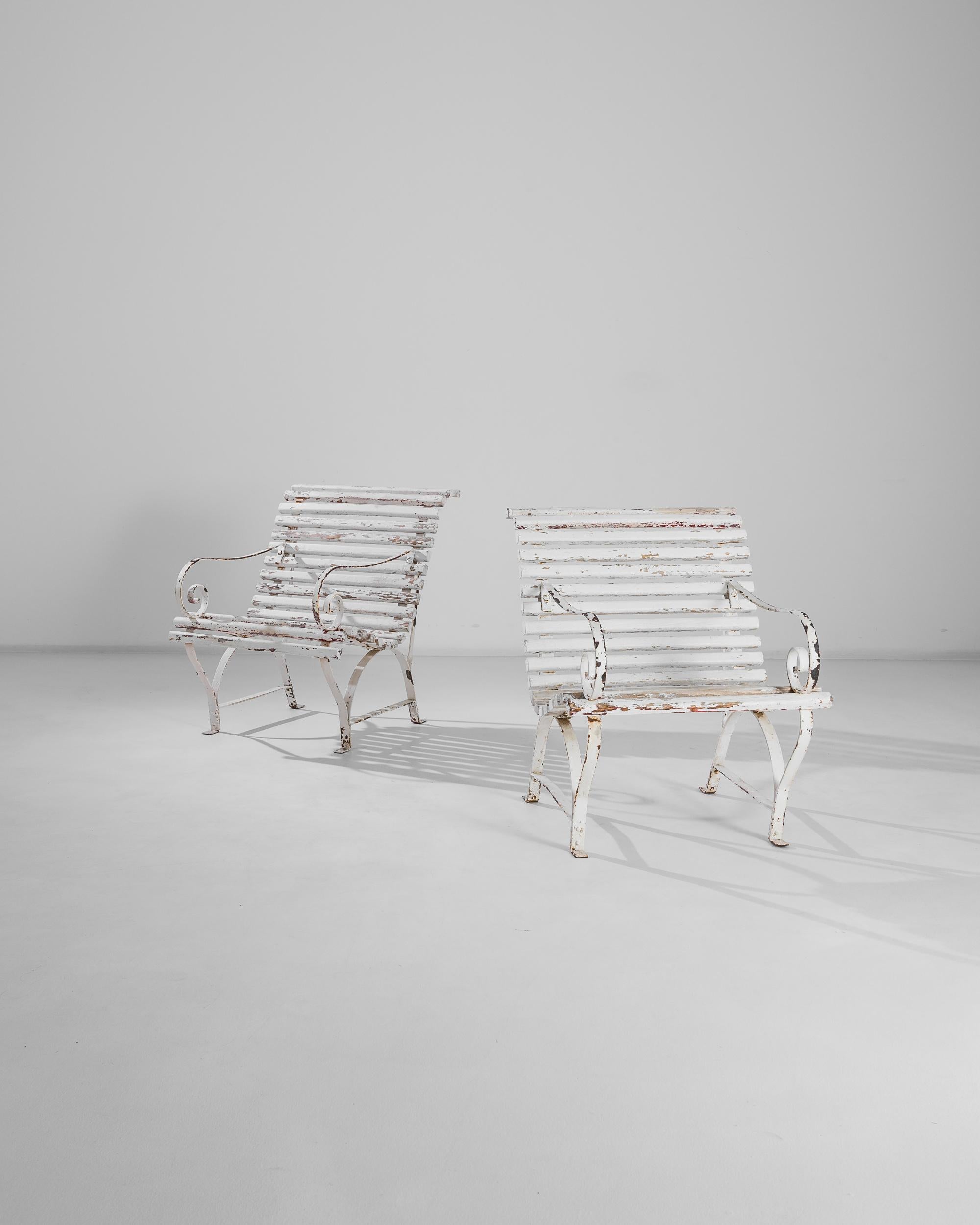 1900s French White Garden Benches, a Pair 1