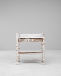 1900s French White Patinated Faux Bamboo Marble-Top Side Table