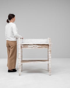 1900s French White Patinated Faux Bamboo Marble-Top Side Table