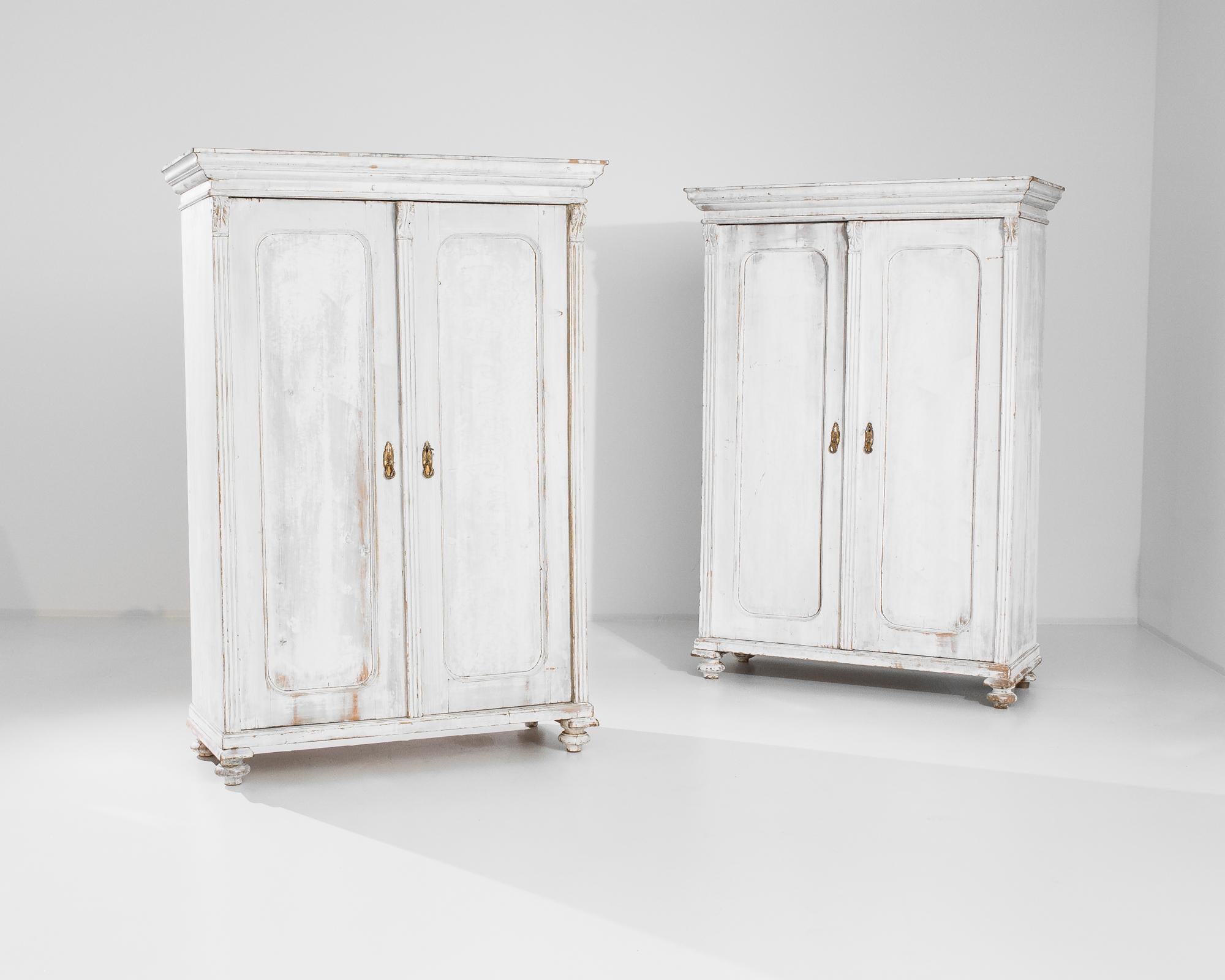French Provincial 1900s French White Wooden Armoire