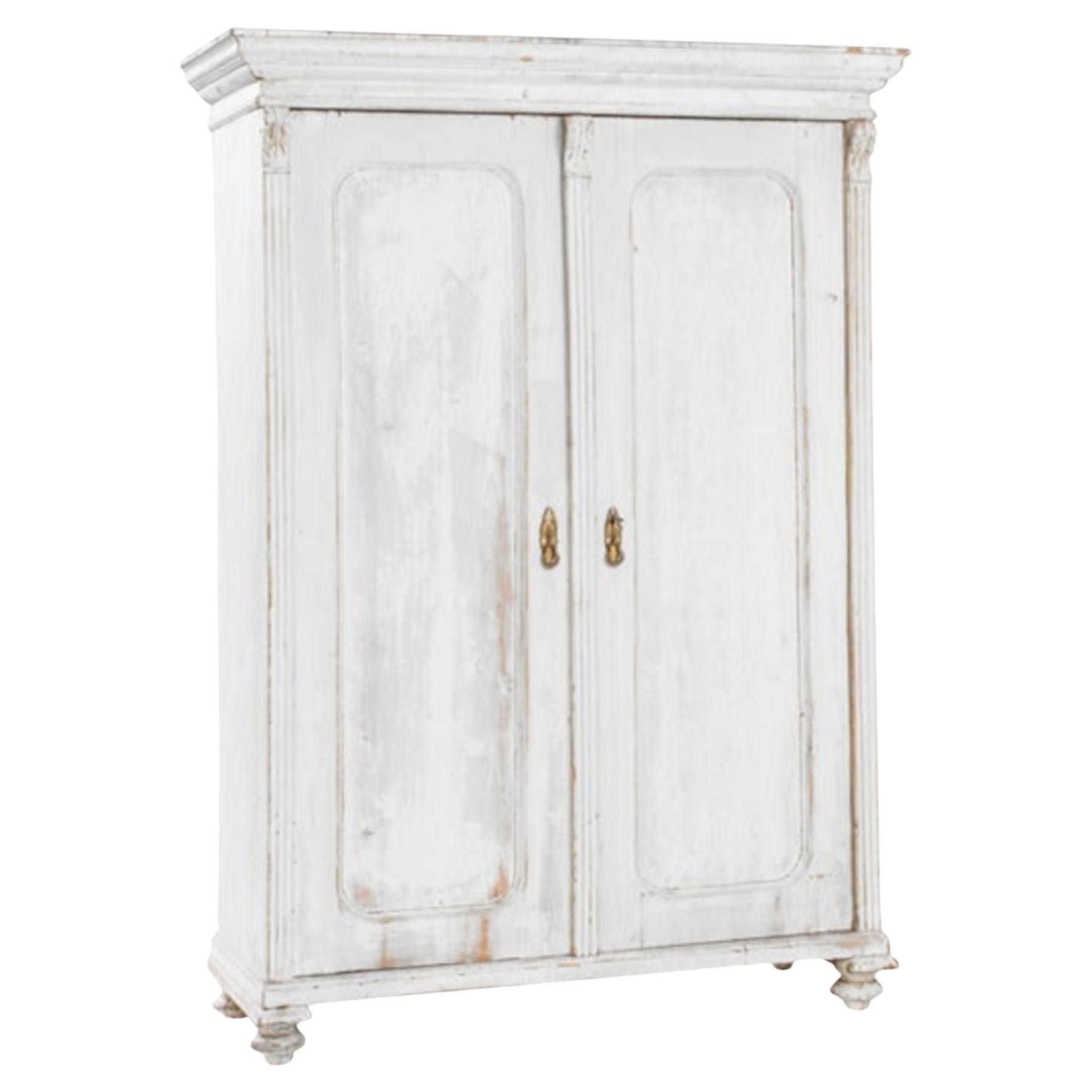 1900s French White Wooden Armoire