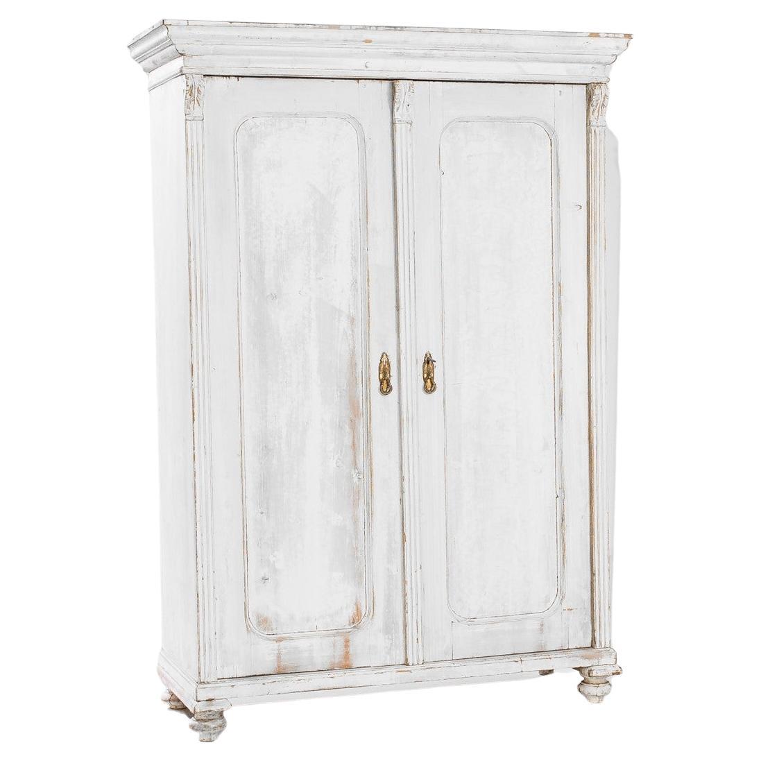 1900s French White Wooden Armoire