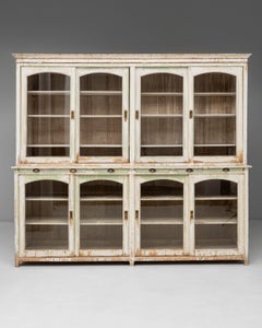 1900s French Patinated Wood Vitrine, Eight Glass Doors, Rustic Charm