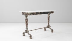 1900s French Wood Patinated Table With Marble Top on Iron Base