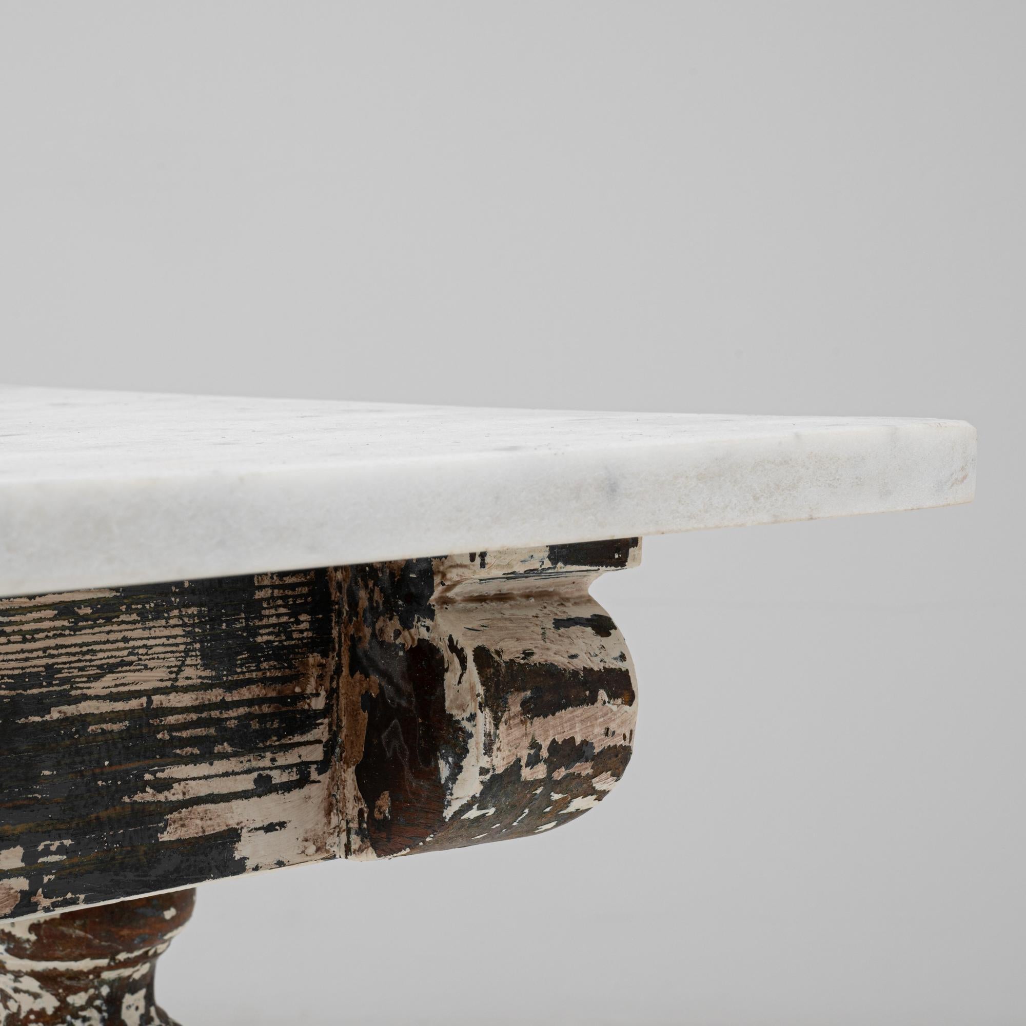 1900s French Wood Patinated Table With Marble Top on Iron Base For Sale 4