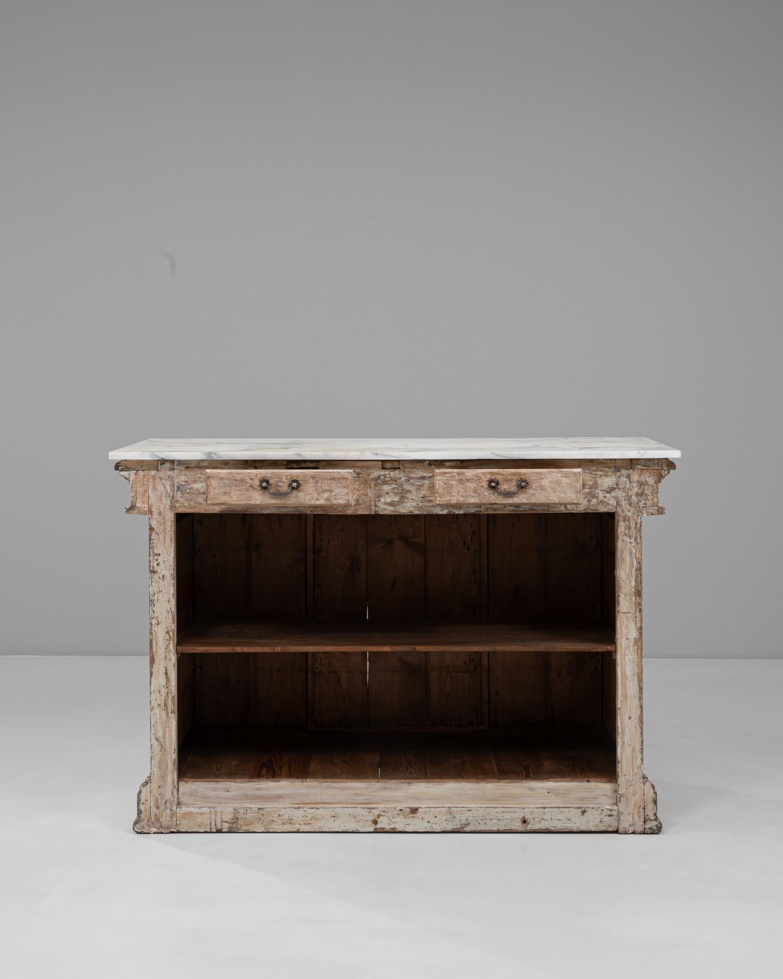 Bar francese del 1900 in legno bianco patinato con piano in marmo in vendita 5