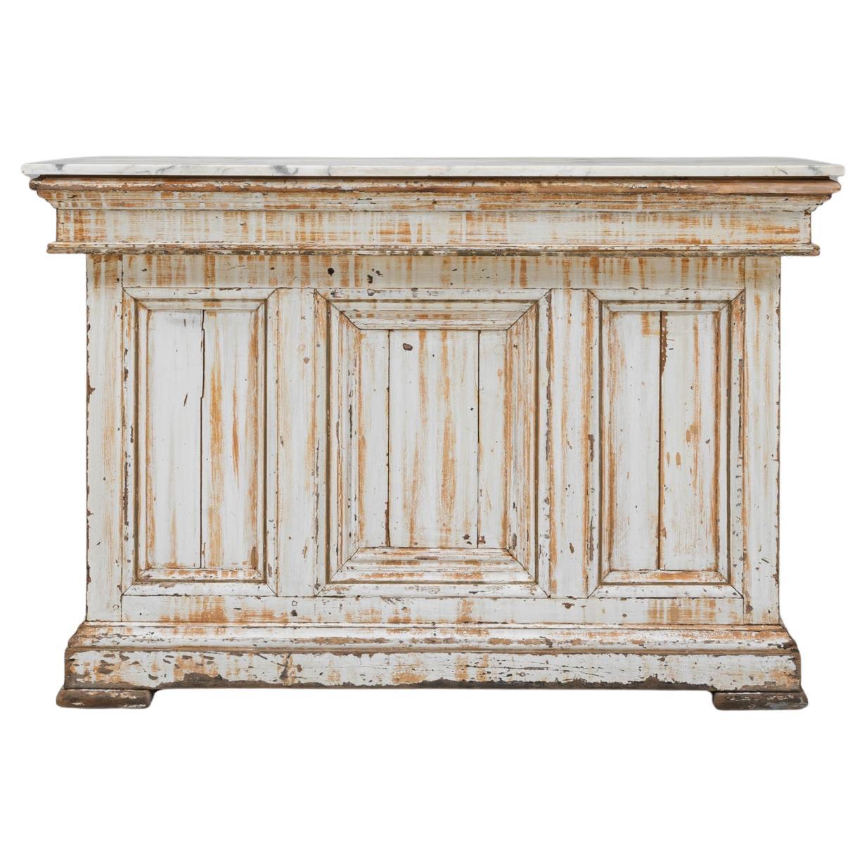Bar francese del 1900 in legno bianco patinato con piano in marmo