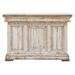 1900s French Wood White Patinated Bar With Marble Top
