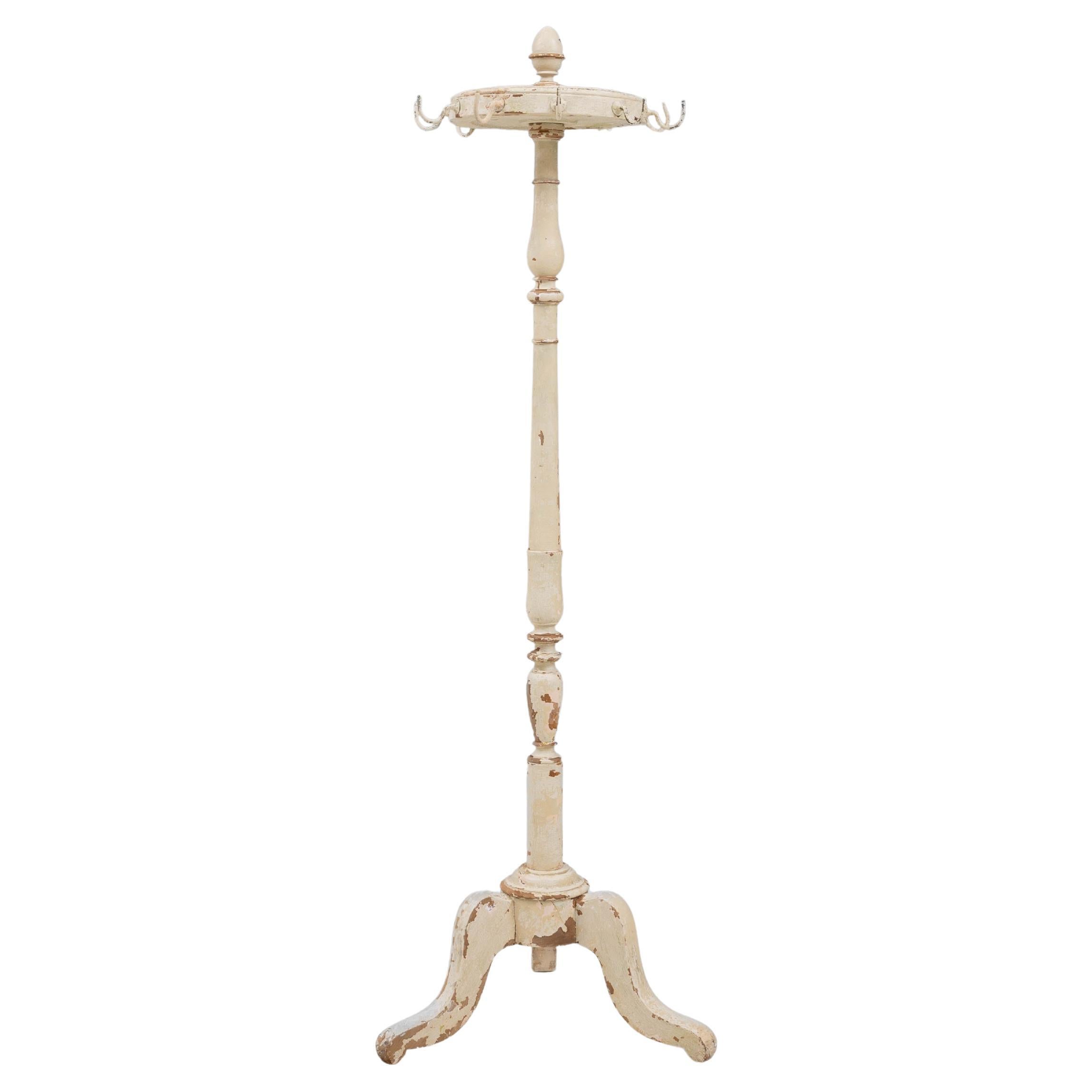 1900s French Wood White Patinated Floor Hanger