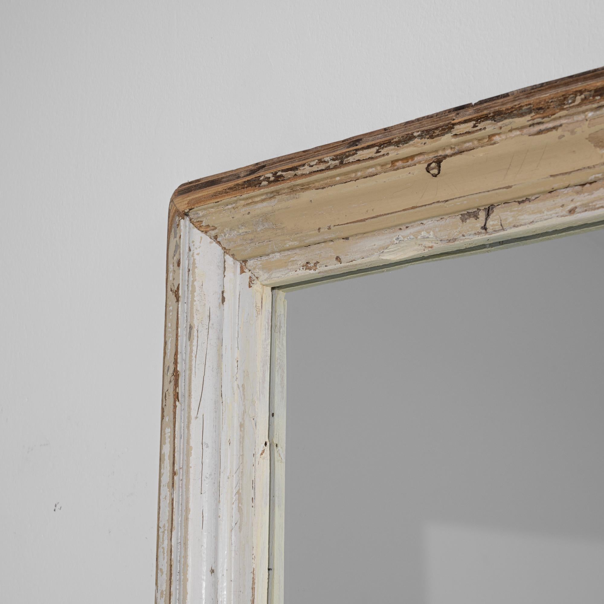 1900s French Wood White Patinated Floor Mirror In Good Condition In High Point, NC