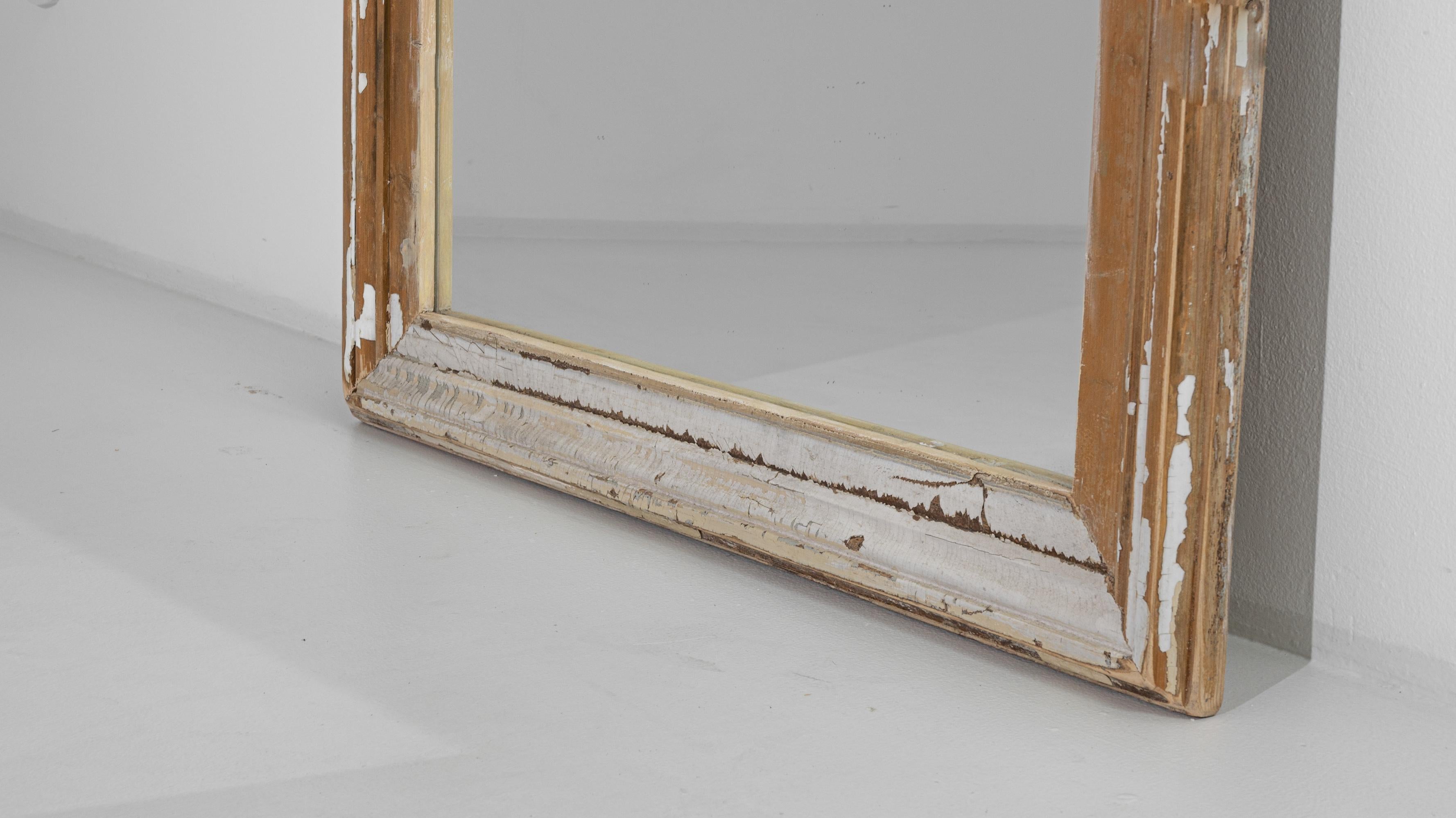 20th Century 1900s French Wood White Patinated Mirror